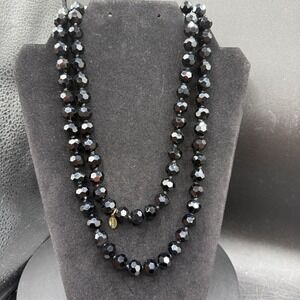 Heidi Daus Faceted‎ Black Beaded Long Necklace Crystal Cocktail 20's Art Deco